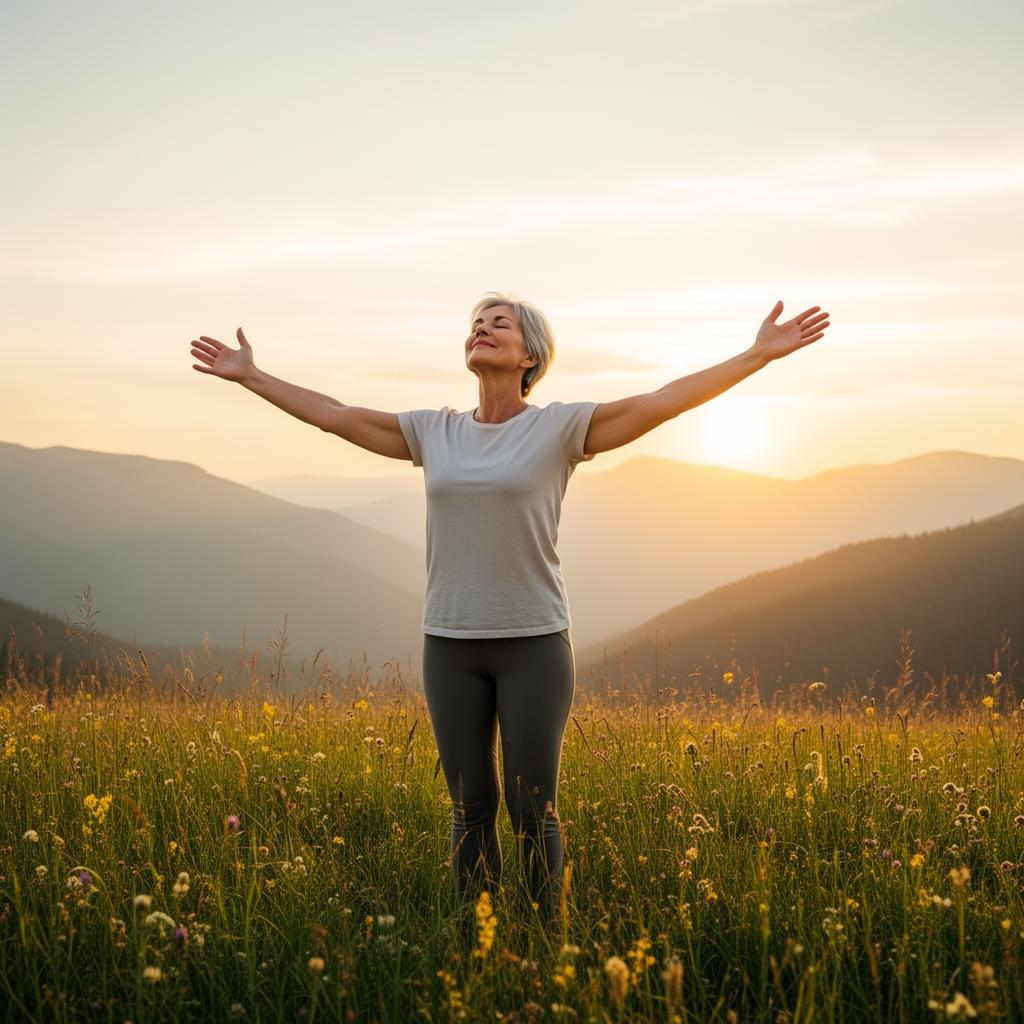 Woman breathing deeply outdoors after using Breathe Ease X